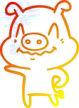 warm gradient line drawing nervous cartoon pig vector