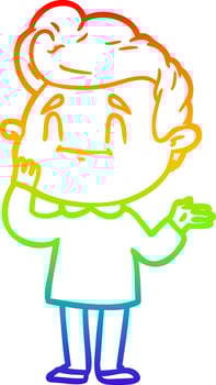 rainbow gradient line drawing happy cartoon man vector