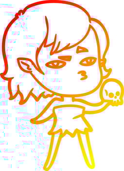 warm gradient line drawing cartoon vampire girl vector