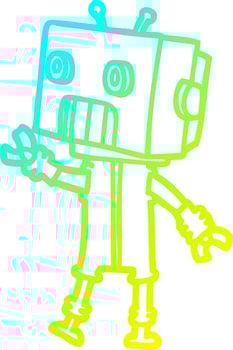 cold gradient line drawing cartoon robot vector