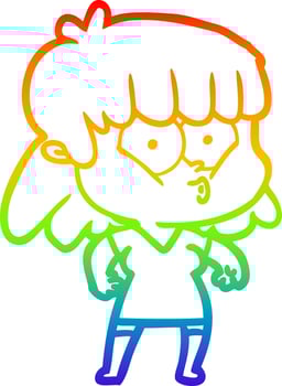 rainbow gradient line drawing cartoon whistling girl vector
