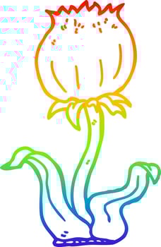 rainbow gradient line drawing cartoon wild flower vector