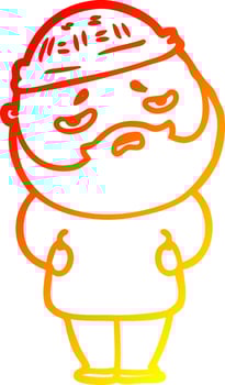 warm gradient line drawing cartoon worried man with beard vector