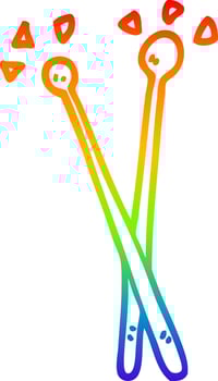 rainbow gradient line drawing cartoon drum sticks vector