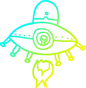 cold gradient line drawing cartoon alien spaceship vector
