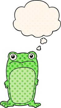 cartoon staring frog and thought bubble in comic book style vector