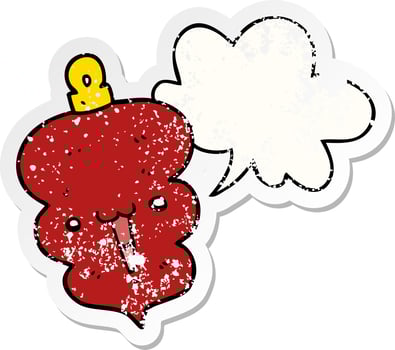 cartoon christmas decoration bauble and speech bubble distressed sticker vector