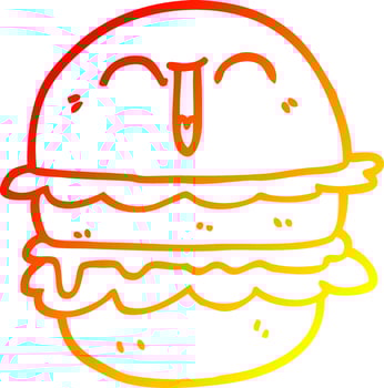 warm gradient line drawing cartoon burger vector