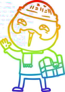 rainbow gradient line drawing cartoon happy bearded man vector