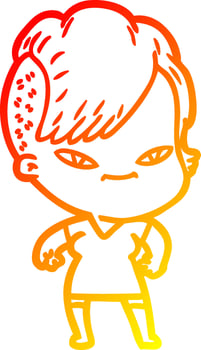 warm gradient line drawing cute cartoon girl with hipster haircut vector