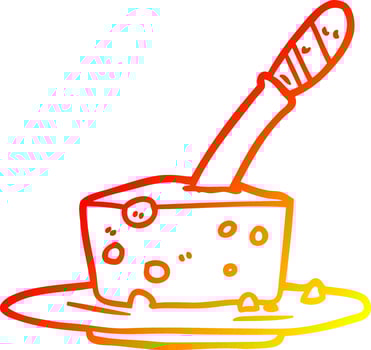 warm gradient line drawing knife in block of cheese vector