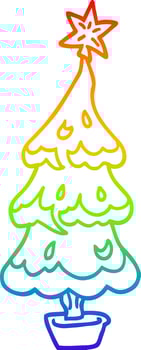 rainbow gradient line drawing cartoon christmas tree vector