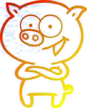 warm gradient line drawing cheerful pig cartoon vector