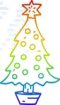 rainbow gradient line drawing cartoon christmas tree vector