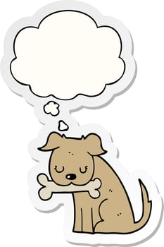 cartoon dog and thought bubble as a printed sticker vector