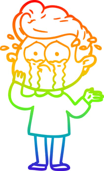 rainbow gradient line drawing cartoon worried crying man vector
