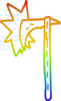 rainbow gradient line drawing cartoon viking axe vector