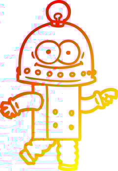 warm gradient line drawing happy carton robot with light bulb vector