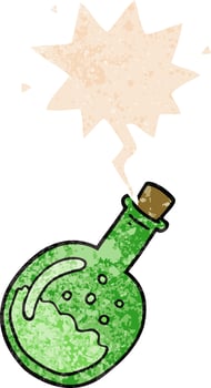 cartoon potion and speech bubble in retro textured style vector