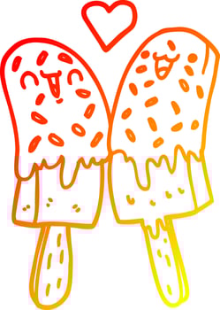 warm gradient line drawing cartoon ice lolly in love vector