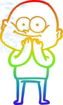 rainbow gradient line drawing cartoon bald man staring vector