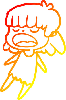 warm gradient line drawing cartoon woman talking loudly vector