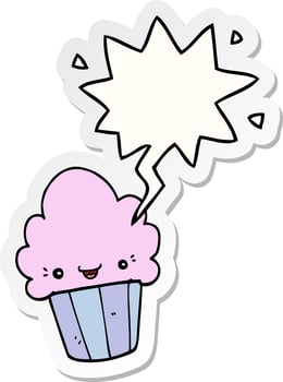 cartoon cupcake and face and speech bubble sticker vector