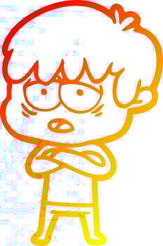 warm gradient line drawing cartoon exhausted boy vector