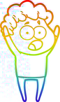 rainbow gradient line drawing cartoon man gasping in surprise vector
