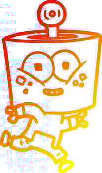 warm gradient line drawing happy cartoon robot running vector