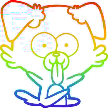 rainbow gradient line drawing cartoon dog with tongue sticking out vector