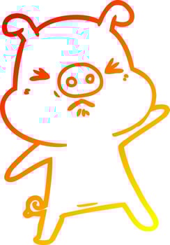 warm gradient line drawing cartoon angry pig vector
