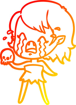 warm gradient line drawing cartoon crying vampire girl vector