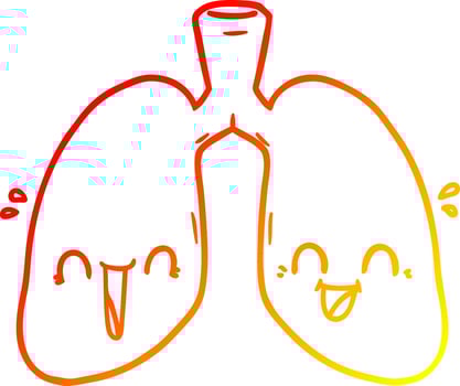 warm gradient line drawing cartoon happy lungs vector