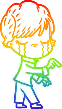 rainbow gradient line drawing cartoon woman crying vector
