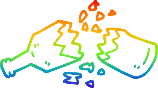 rainbow gradient line drawing cartoon  smashed glass bottle vector