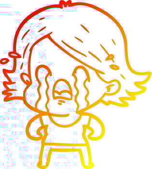 warm gradient line drawing cartoon woman crying vector