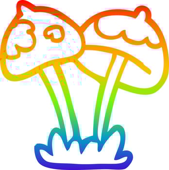 rainbow gradient line drawing cartoon mushroom vector