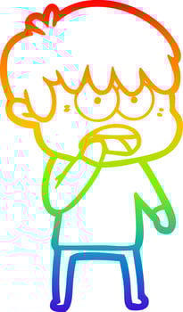 rainbow gradient line drawing worried cartoon boy vector