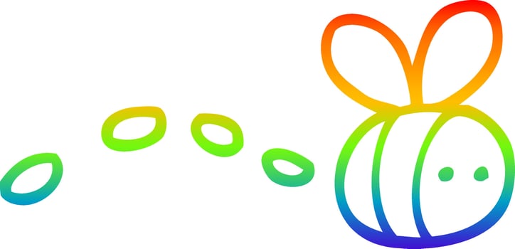 rainbow gradient line drawing cartoon buzzing bee vector