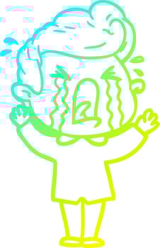 cold gradient line drawing cartoon crying man vector