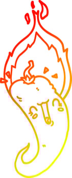 warm gradient line drawing cartoon flaming hot chili pepper vector