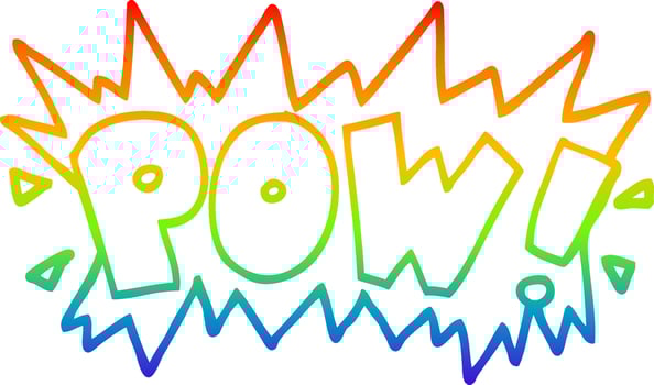 rainbow gradient line drawing cartoon word pow vector