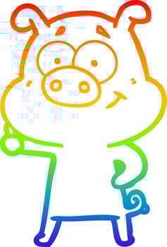 rainbow gradient line drawing happy cartoon pig vector
