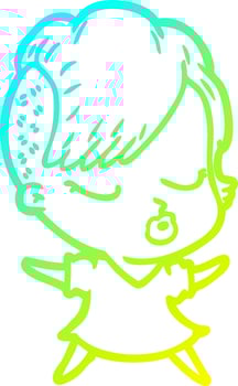 cold gradient line drawing cartoon pretty hipster girl vector