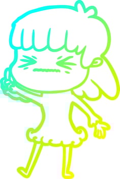 cold gradient line drawing cartoon angry girl vector