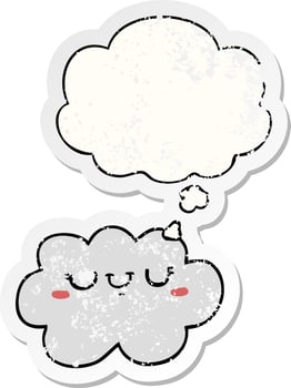 cute cartoon cloud and thought bubble as a distressed worn sticker vector
