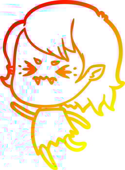 warm gradient line drawing annoyed cartoon vampire girl vector