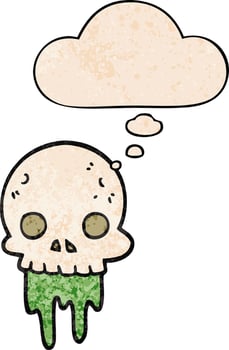 cartoon spooky halloween skull and thought bubble in grunge texture pattern style vector