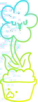 cold gradient line drawing cute cartoon flower vector